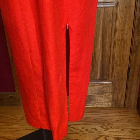 VTG 80s Geary Roark Kamisato Red Linen blend Backless Halter Maxi Dress sz 12 - Picture 7 of 13